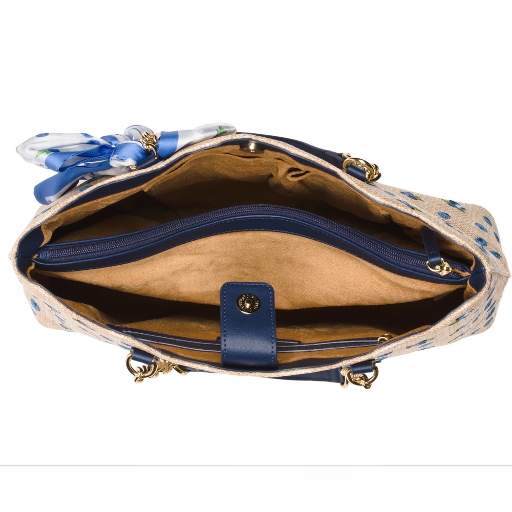 Betsey Johnson Beige and Blue Floral Scallop-Top Tote with Bow Scarf - Picture 3 of 3